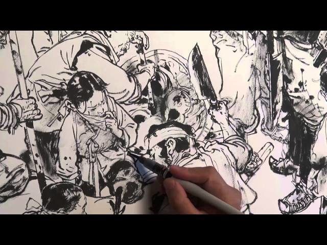 JungGi Kim 김정기 Brush pen drawing, Dragon hunter