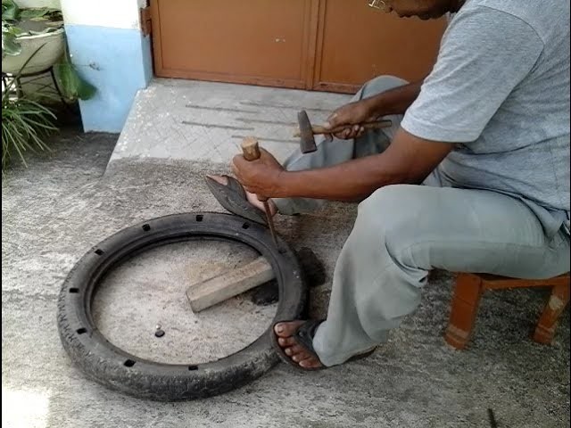 Reusing motorcycle tyre as tree pot