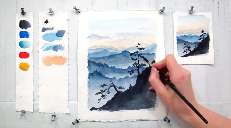 Easy step by step watercolor tutorial: Blue Ridge Mountains (updated)