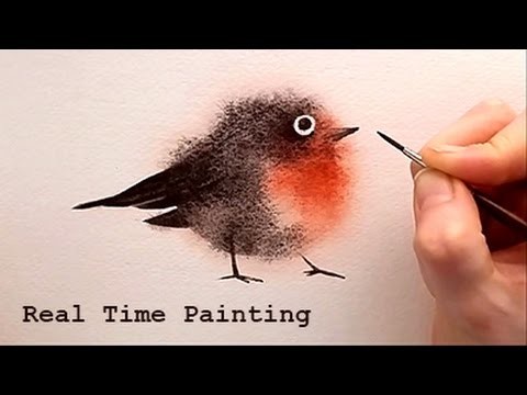 Explained Real Time Watercolor Illustration "Fuzzy Bird" Painting by Iraville