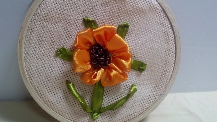 How to DIY Embroidery Satin Ribbon Sunflower + Tutorial .