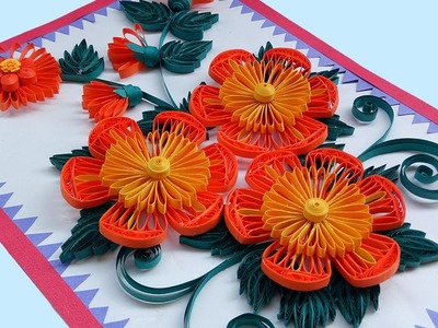 ☑️ Paper Quilling Art ❤ How to make Beautiful Quilling Orange. Yellow Flower design Greeting Card