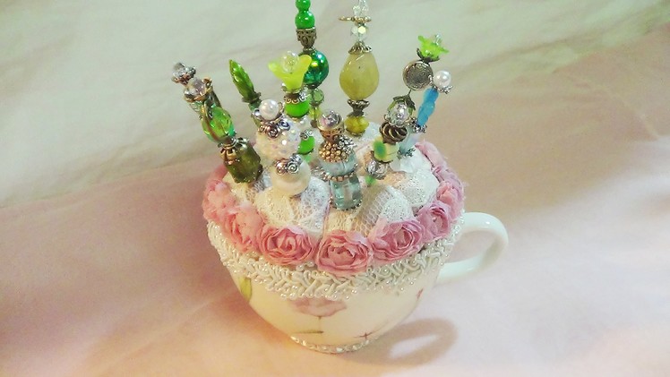 Shabby Chic Pin Cushions, Stick Pins & Altered Bottle