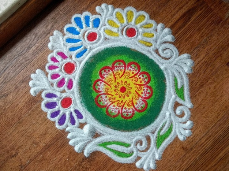 Simple, Quick and Easy Instant Rangoli Design with colours using Stencil
