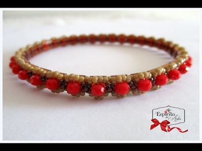 Blossom beaded bangle with tila beads and 3x4mm rondelles - Beading Tutorial