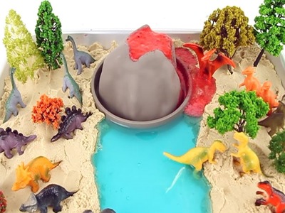 DIY Volcano Eruption With Lava: Dinosaur Volcano - 공룡 화산폭발 실험 놀이- Learn Names Of Dinosaurs For Kids