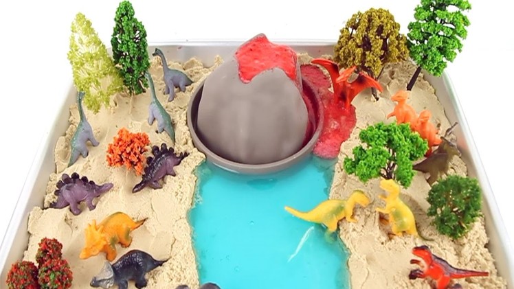 DIY Volcano Eruption With Lava: Dinosaur Volcano - 공룡 화산폭발 실험 놀이- Learn Names Of Dinosaurs For Kids
