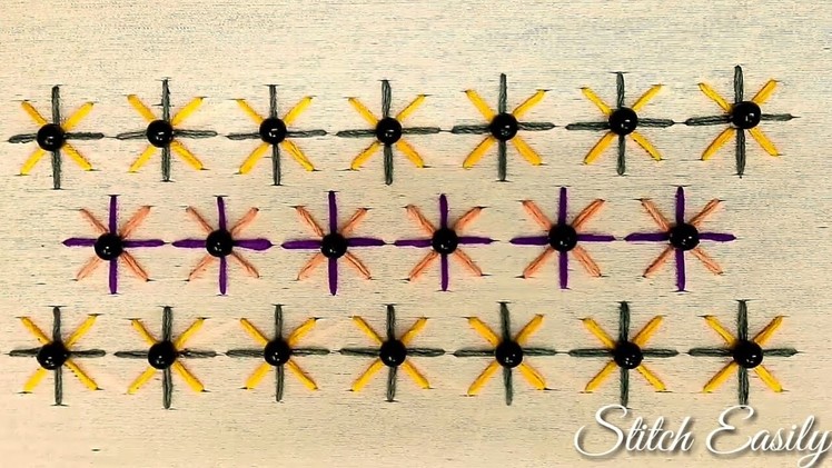 Hand Embroidery : Double Cross Stitch Embroidery Border Design, With pearls