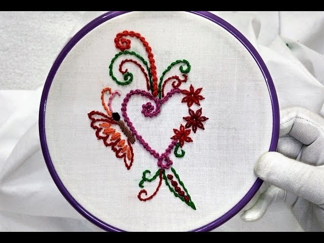 Hand Embroidery - Heart Frame Design (Butterfly and Cute Flower) and Stitch [Easy]