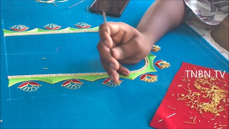 Hand embroidery tutorial for beginners, hand embroidery stitches, zardosi work blouse designs