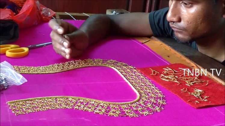 Hand embroidery tutorial for beginners, hand embroidery designs, maggam zardosi work blouses
