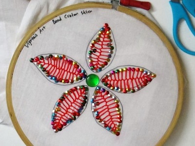 Hand Embroidery work  -  Chamki work design with Cretan stitch