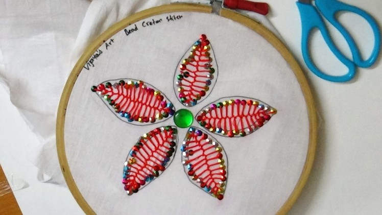 Hand Embroidery work  -  Chamki work design with Cretan stitch