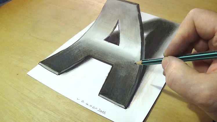 Trick Art Drawing - How to Draw 3D Letter A - Anamorphic Illusion