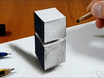 Try to do 3D Trick Art on Paper,2 floating cubes