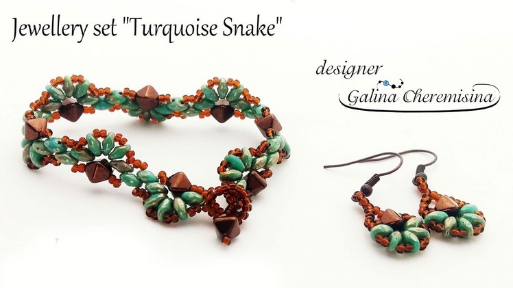 Turquoise Snake Bracelet with SuperDuo beads [Video Tutorial]