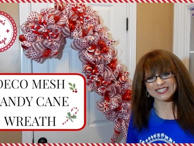 CHRISTMAS DECO MESH CANDY CANE WREATH | DIY