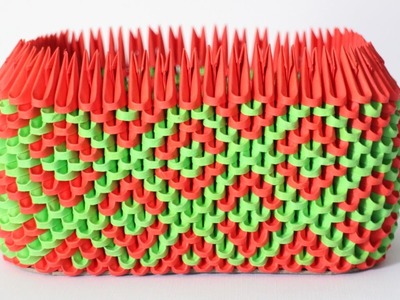 DIY: 3D Origami Rectangle Pen Holder (Dark Green & Red)