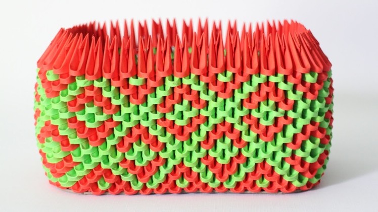 DIY: 3D Origami Rectangle Pen Holder (Dark Green & Red)