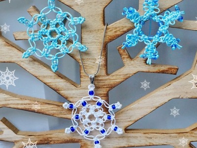 DIY Macrame tutorial. How to make a snowflake decoration for a Christmas tree or even a necklace.