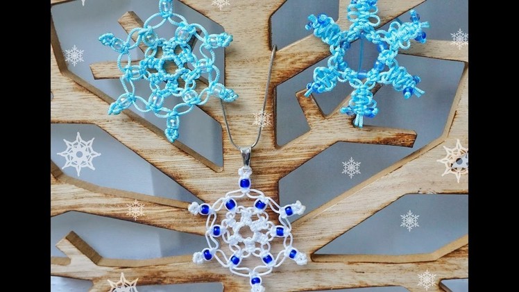 DIY Macrame tutorial. How to make a snowflake decoration for a Christmas tree or even a necklace.