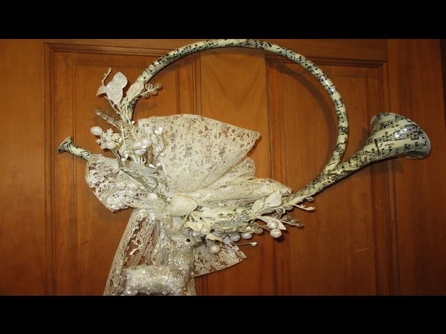 DIY Wreath Making White On White  Christmas Wreath French Horn Decoupage