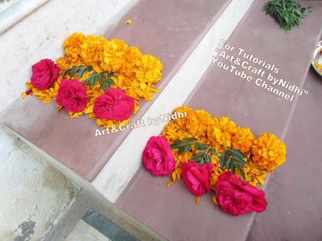 Easy DIY Fresh Rose Marigold Flower Petals Decoration Rangoli Design on Stairs- Home Decore Tips Tut