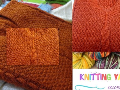 Cable knitting pattern on orange sweater (Hindi)