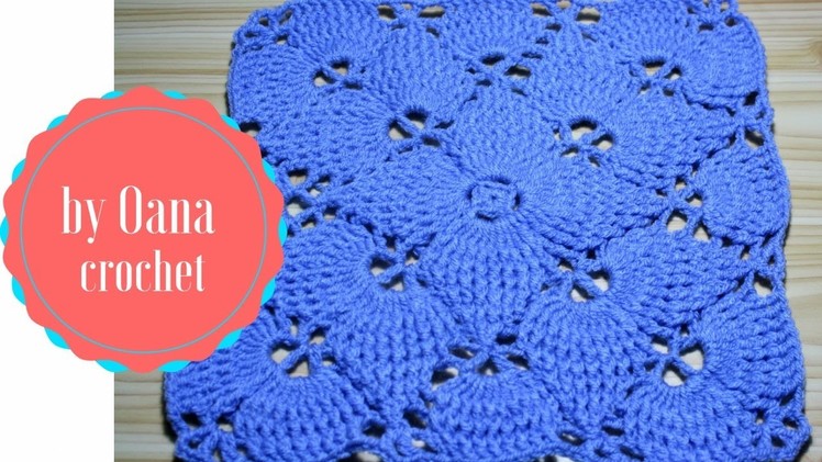 Crochet leaf stitch square