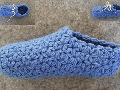 Crochet Slippers for Men or Women - Adult Size - Part 1 - Triangle Star Stitch  Puffed