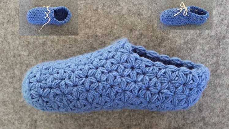 Crochet Slippers for Men or Women - Adult Size - Part 1 - Triangle Star Stitch  Puffed