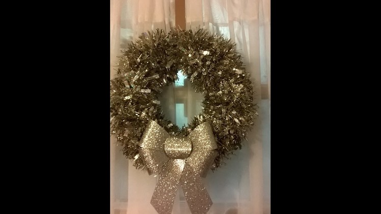 DIY Silver + Gold Tinsel Garland Wreath|Using Dollar Tree Items: $4 Well Spent!!