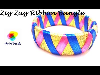 How to make designer bangle at home using ribbons in zig zag pattern- Simple Easy yet beautifull