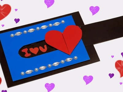 Love you card. How to make  Love Slider Card Tutorial. DIY greeting card paper crafts. Julia DIY