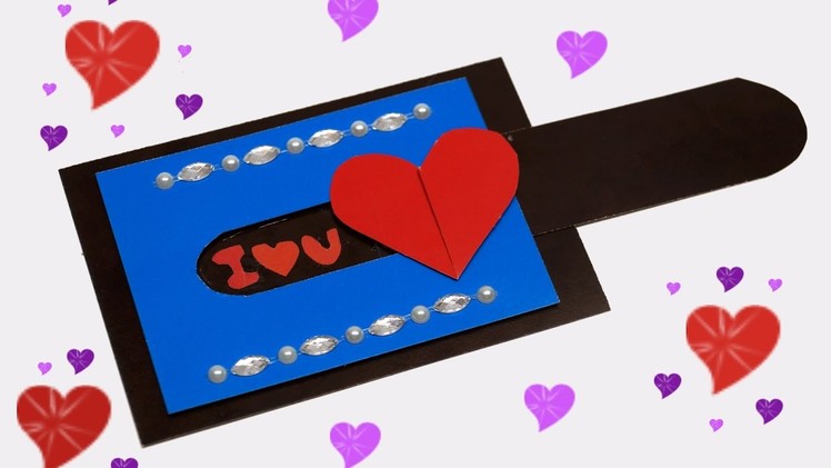 Love you card. How to make  Love Slider Card Tutorial. DIY greeting card paper crafts. Julia DIY