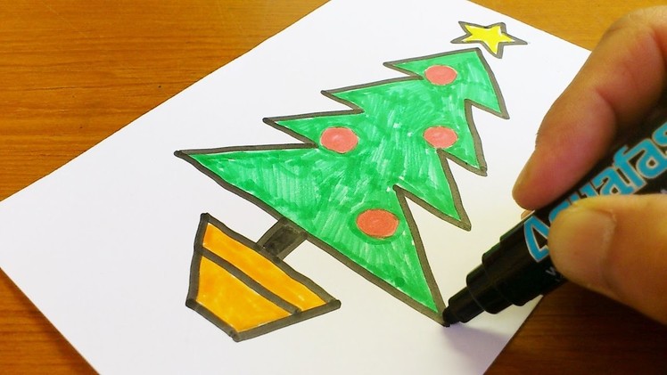Very Easy !  How to Draw a Christmas tree - Easy and Cute art on paper for kids