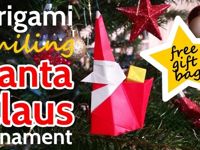 Smiling Origami Santa Claus with Gift Bag 