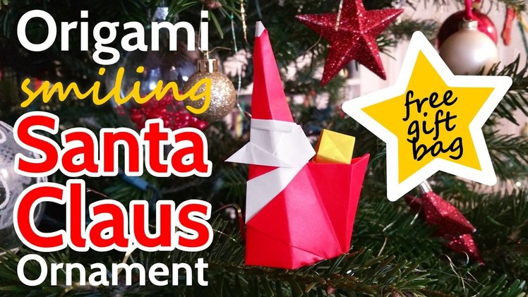 Smiling Origami Santa Claus with Gift Bag 