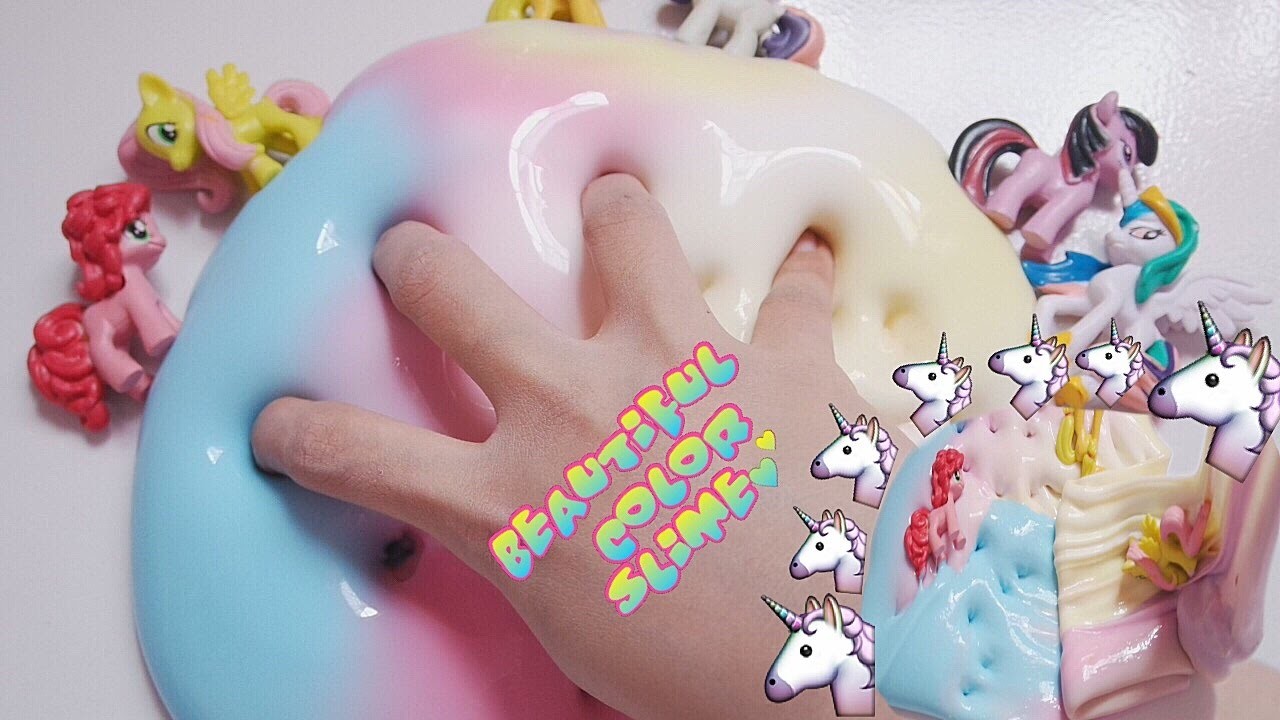 SUPER GLOSSY NO BUBBLE NEEDED ' BEAUTIFUL FIVE FAV PASTEL COLOR RAINBOW UNIC SLIME - SIMPLE TUTORIAL