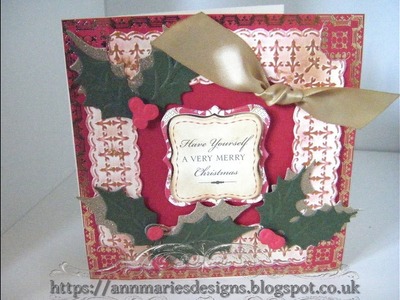 261.Christmas Card Project: Anna Griffin Christmas Holly Emboss Card