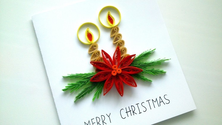 How to make Simple Christmas Card - DIY Paper Quilling Greeting Card
