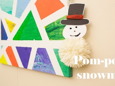Pom-pom snowman with yarn and cardboard – 8th day of Christmas decor