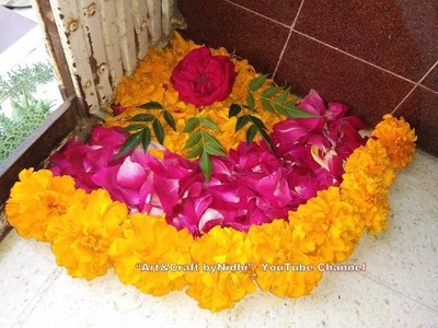 Beautiful Corner Rangoli Using Fresh Marigold Rose Flowers Petals Tutorial- DIY Home Decore