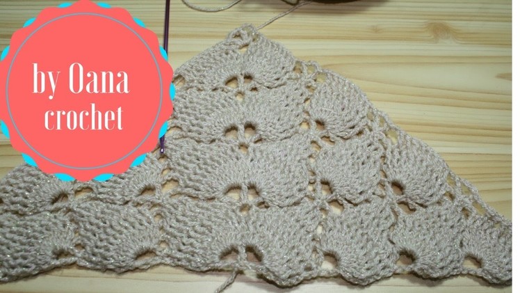 Crochet Leaf stitch triangle scarf.shawl- by Oana