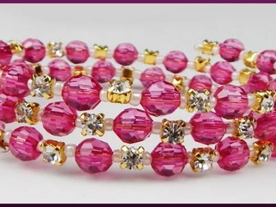 DIY | Spiraldraht Perlenarmband mit pinken Perlen basteln | Memory wire beaded bracelet with pearls