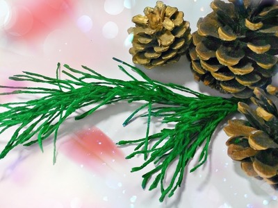 How to make pine branch DIY crepe paper Christmas tree craft ideas for kids easy tutorial