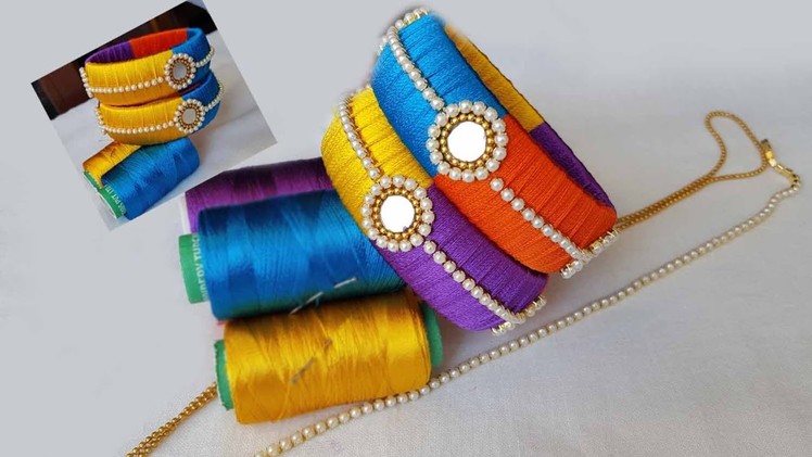 Silk Thread MIRROR BANGLES with Multi colours # Silk Thread Mirror Bangles | DIY