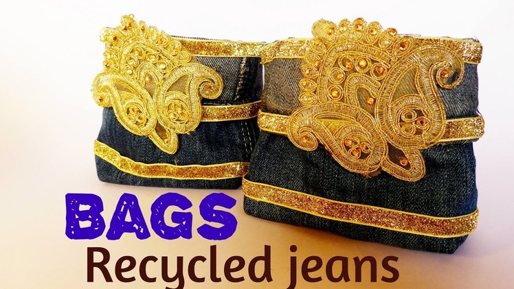 DIY crafts: BAGS recycled old  jeans. DIY Fashion Jeans BAG. Very easy craft  with recycled Jeans