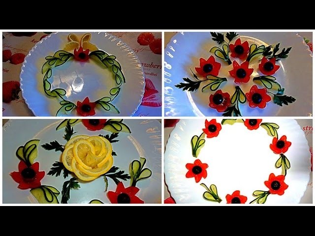 HOW TO MAKE  TOMATO FLOWER AND CUCUMBER GARNISH &  VEGETABLE CARVING & CUTTING GARNISH - FRUIT ART