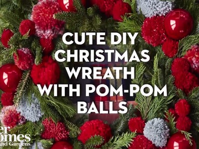 Cute DIY Christmas Wreath with Pom-Pom Balls
